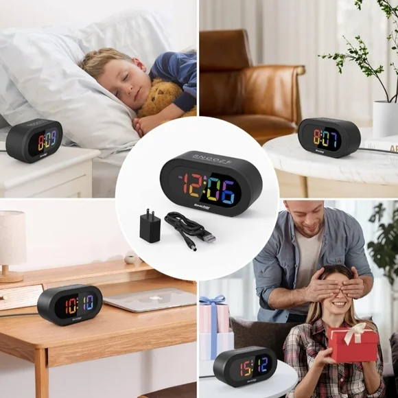 Reacher Black Digital Alarm Clock with Multicolor LED Display - Picture 8 of 11